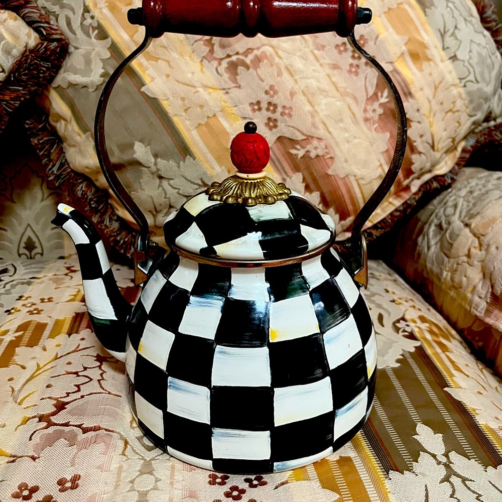MacKenzie Childs 2 quart Courtly Check Teapot with Red Accent